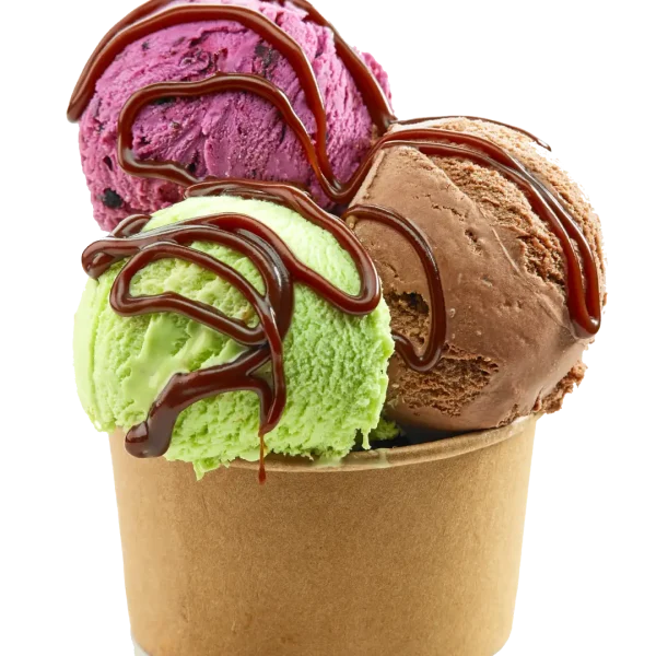 Ice cream scoops strawberry/vanilla/chocolate